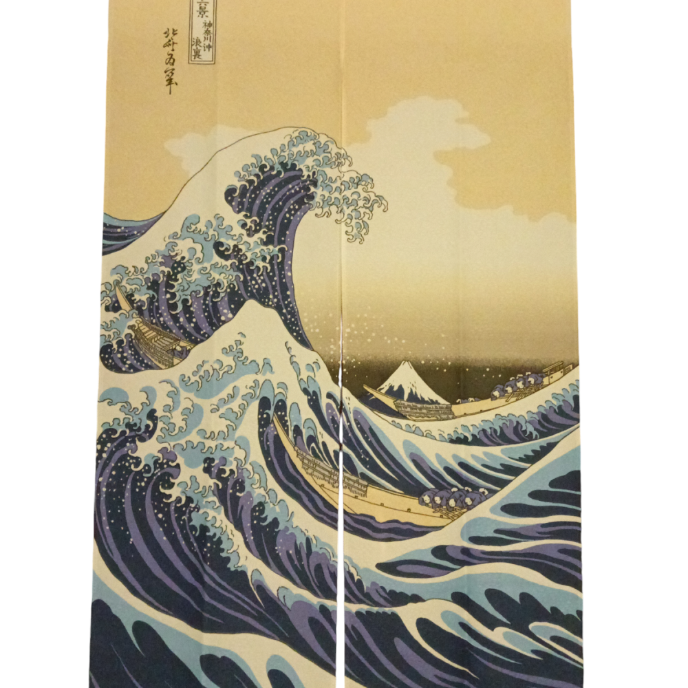 Noren Onda di Hokusai Noren tende tipiche giapponesi, in varie dimensioni e forme. Spesso si trovano all'ingresso dei ristoranti, lunghe ed orrizontali. O nelle case per separare le stanze, vertticali e aperte in mezzo. 